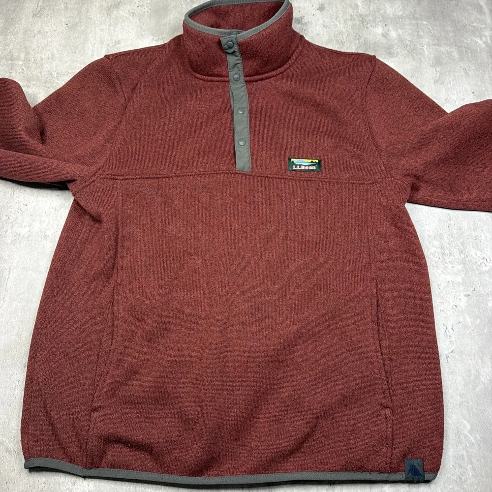 LL Bean Slightly Fitted 1/4 Snap Up Fleece Pullover Sweater Red Men's Size M